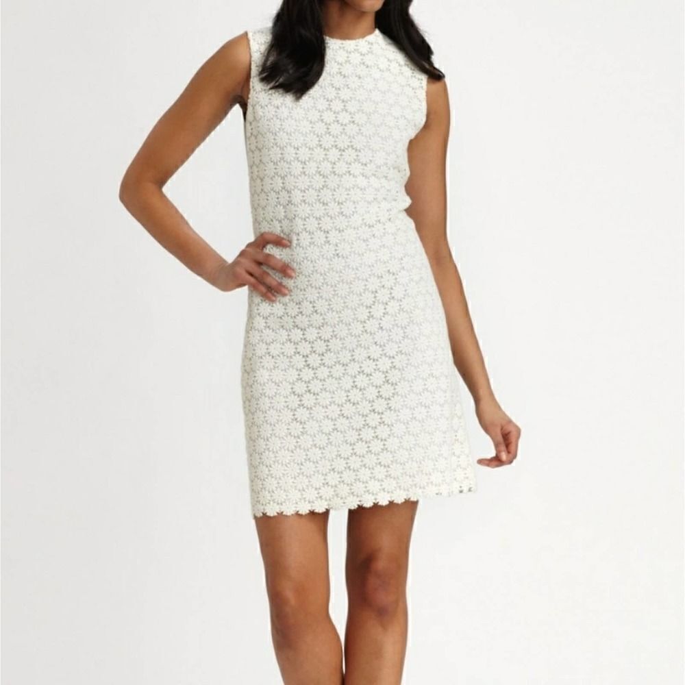 Raoul Optic White Lace Shift Leather Back Dress
